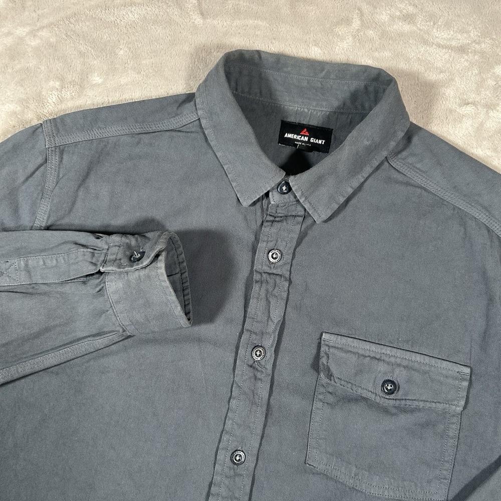 American Giant Highway Shirt Mens Large Blue Chambray Button Down Made In USA